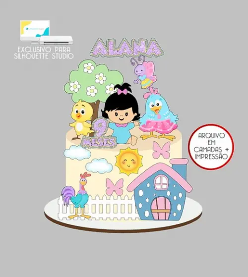 1464 - Arquivo Topo de Bolo Galinha Pintadinha Menina
