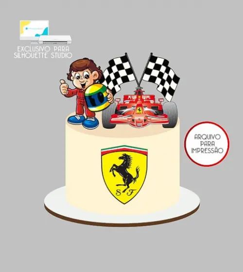 1466 - Arquivo Topo de Bolo Fórmula 1 Ferrari Senninha