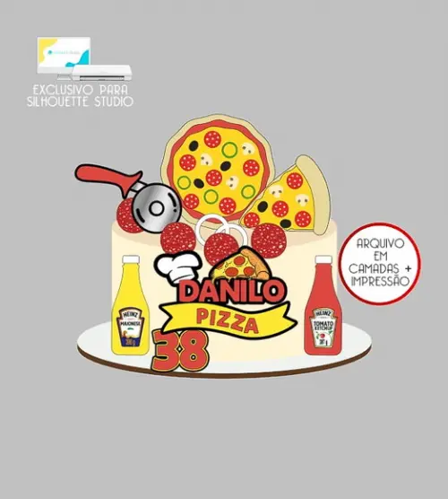 1472 - Arquivo Topo de Bolo Pizza Maionese Ketchup
