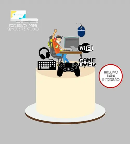 1490 - Arquivo Topo de Bolo Gamer Computador Video Game