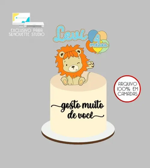 1491 - Arquivo Topo de Bolo Leão Gosto Muito de Você