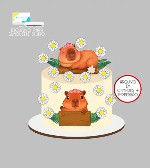 1485 - Arquivo Topo de Bolo Capivara Margaridas