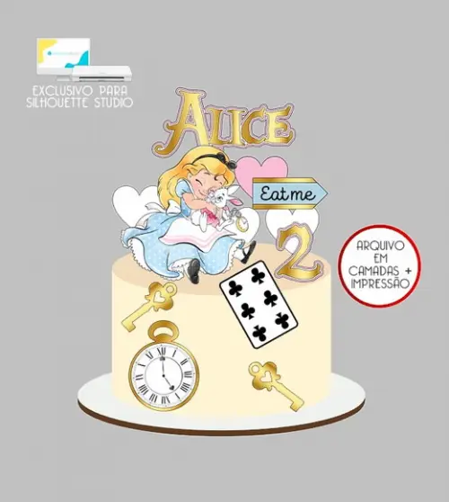 1496 - Arquivo Topo de Bolo Alice no País das Maravilhas