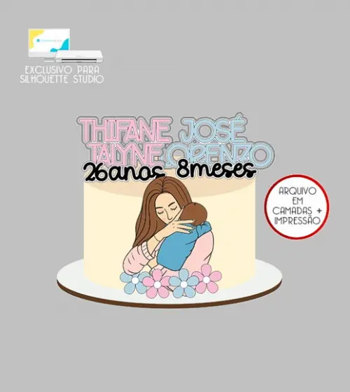 1498 - Arquivo Topo de Bolo Mãe e Filho