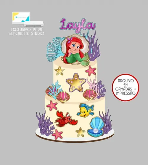 1505 - Arquivo Topo de Bolo Sereia Ariel Baby