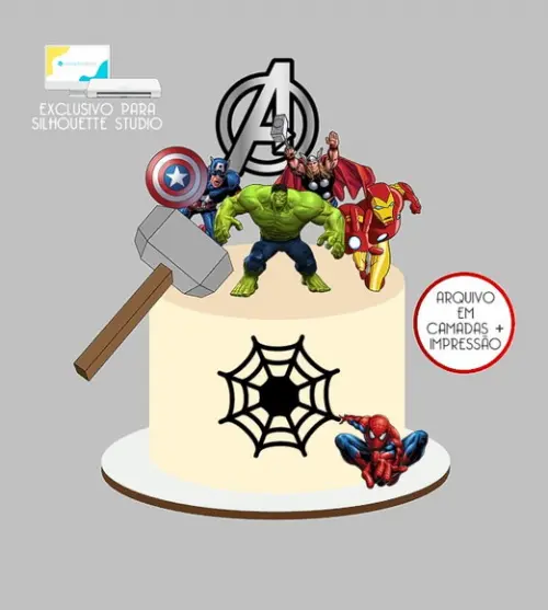 1525 - Arquivo Topo de Bolo Vingadores Super Heróis