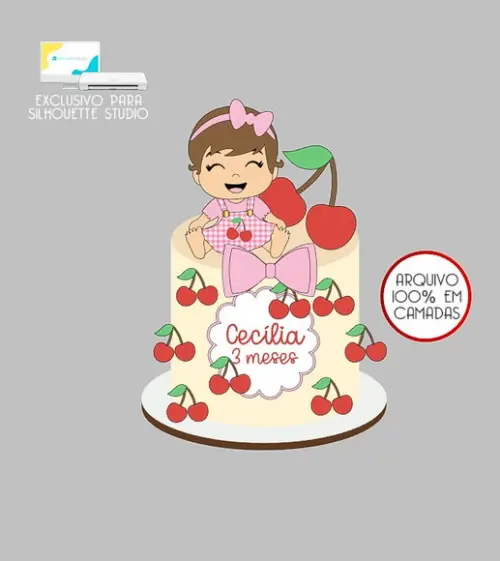 1528 - Arquivo Topo de Bolo Cerejinha Menina