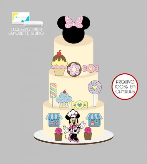 1559 - Arquivo Topo de Bolo Minnie Confeiteira