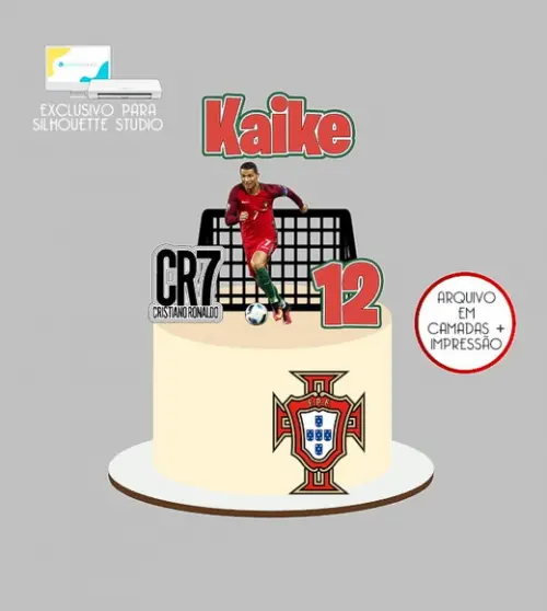 1569 - Arquivo Topo de Bolo Cristiano Ronaldo Cr7 Portugal