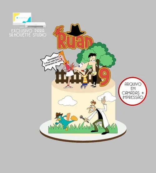 1575 - Arquivo Topo de Bolo Phineas e Ferb