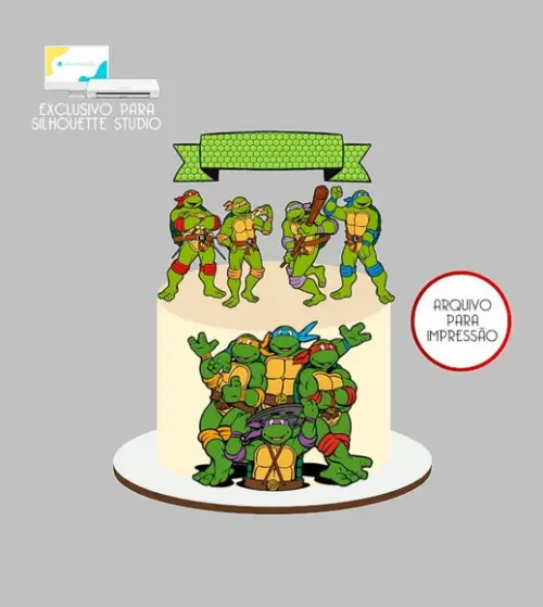 1590 - Arquivo Topo de Bolo Tartarugas Ninja