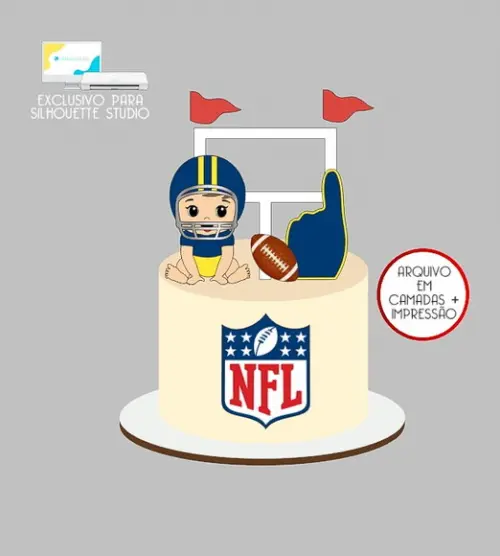 1593 - Arquivo Topo de Bolo Futebol Americano Baby Menino