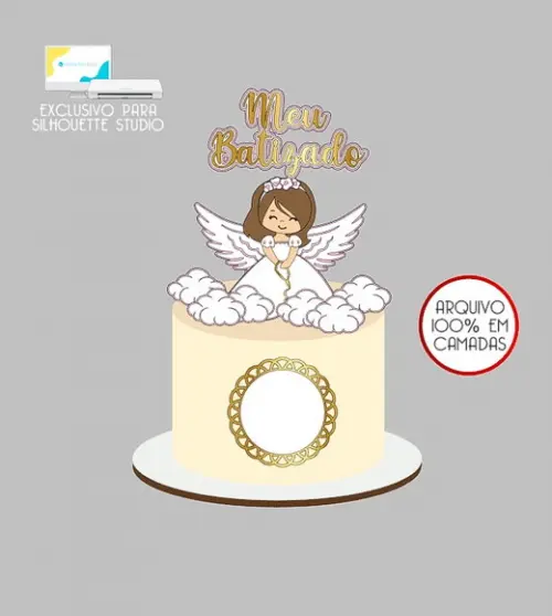 1591 - Arquivo Topo de Bolo Batizado Anjinha Menina
