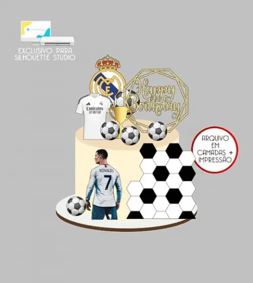 1602 - Arquivo Topo de Bolo Cristiano Ronaldo Real Madrid