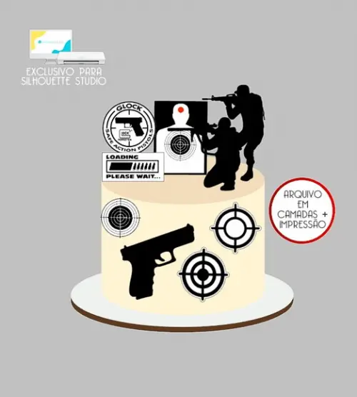 1597 - Arquivo Topo de Bolo Atirador Policial Soldado