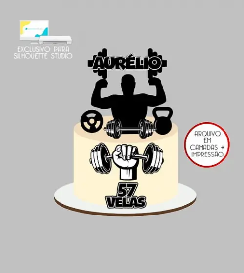 1603 - Arquivo Topo de Bolo Academia Fitness Homem