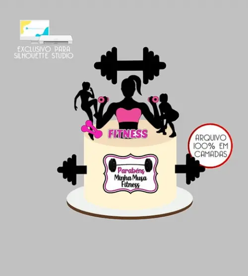 1622 - Arquivo Topo de Bolo Academia Fitness Mulher