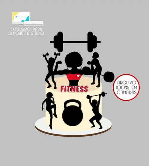 1621 - Arquivo Topo de Bolo Academia Fitness Mulher