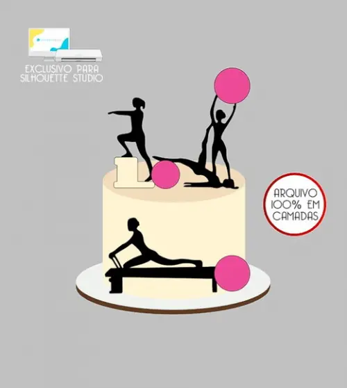 1624 - Arquivo Topo de Bolo Academia Pilates Mulher