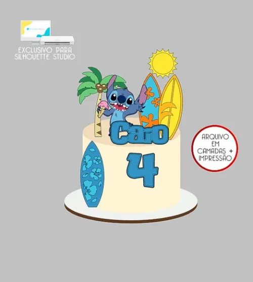 1627 - Arquivo Topo de Bolo Stitch Praia