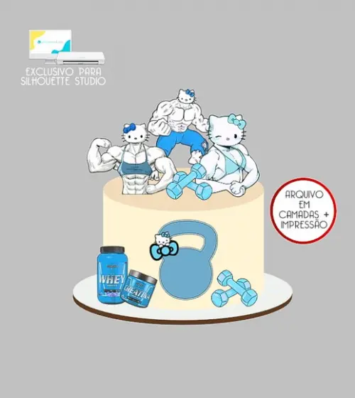 1645 - Arquivo Topo de Bolo Hello Kitty Maromba Fitness