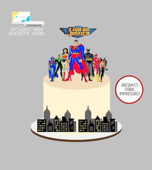 1657 - Arquivo Topo de Bolo Super Heróis Liga da Justiça