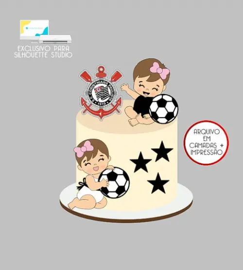 1667 - Arquivo Topo de Bolo Menina Baby Futebol Corinthians