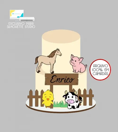 1678 - Arquivo Topo de Bolo Animais Fazendinha