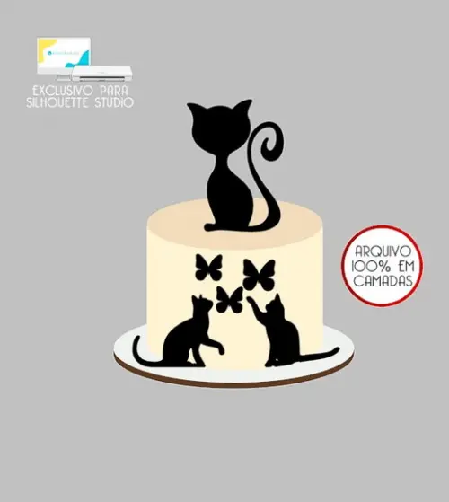 1681 - Arquivo Topo de Bolo Gatos Gatinhos