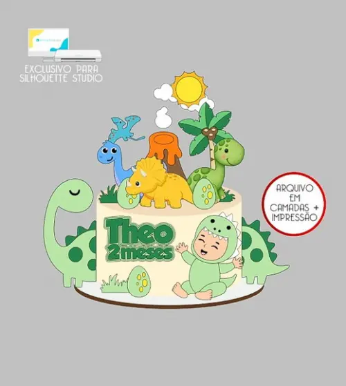 1691 - Arquivo Topo de Bolo Dinossauro Menino