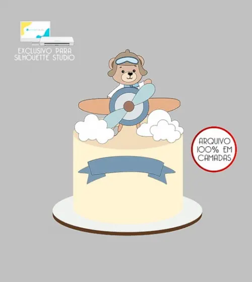 1703 - Arquivo Topo de Bolo Ursinho Fofo Aviador