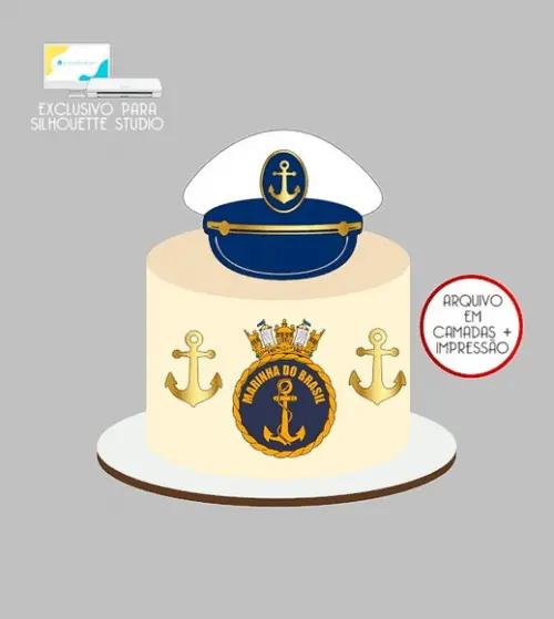 1700 - Arquivo Topo de Bolo Marinheiro Chapéu Âncora