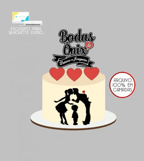 1715 - Arquivo Topo de Bolo Casamento Bodas de Ônix