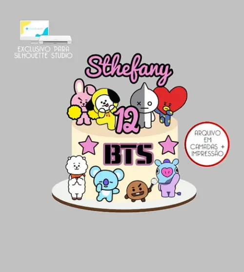 1726 - Arquivo Topo de Bolo Bts 21 Cute Kpop