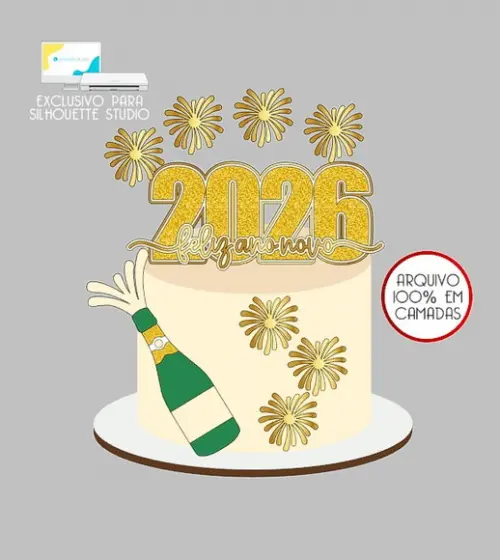 1743 - Arquivo Topo de Bolo Feliz Ano Novo