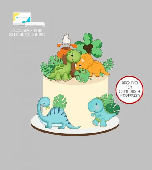 1764 - Arquivo Topo de Bolo Dinossauro Baby