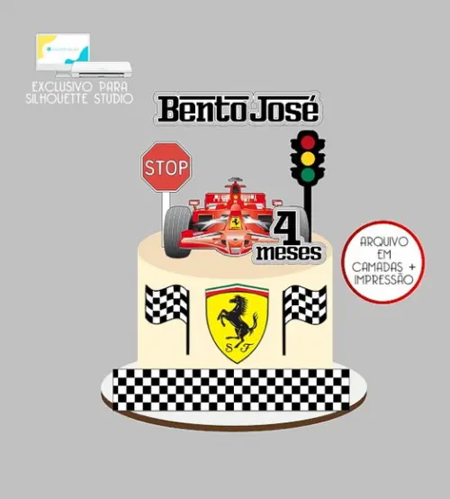 1788 - Arquivo Topo de Bolo Fórmula 1 Ferrari
