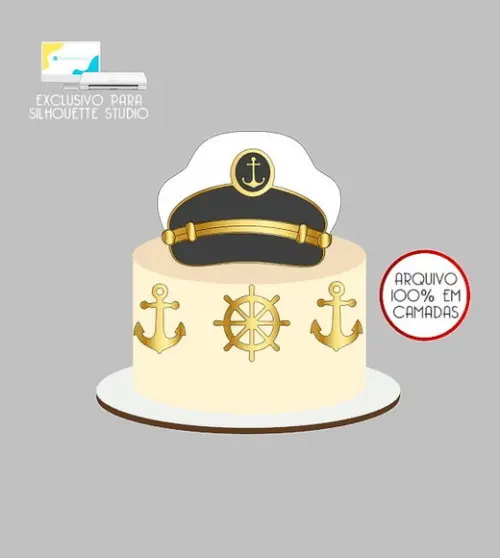 1855 - Arquivo Topo de Bolo Marinheiro Chapéu Âncora