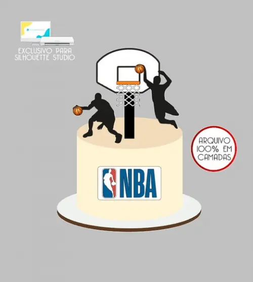 1852 - Arquivo Topo de Bolo Basquete Nba Cesta 3d
