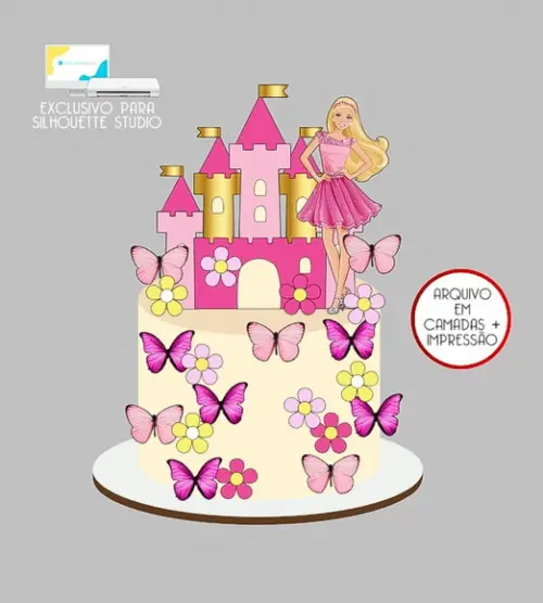 1859 - Arquivo Topo de Bolo Barbie Castelo