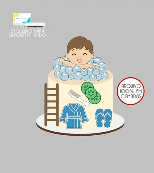 1879 - Arquivo Topo de Bolo Banho Spa Menino