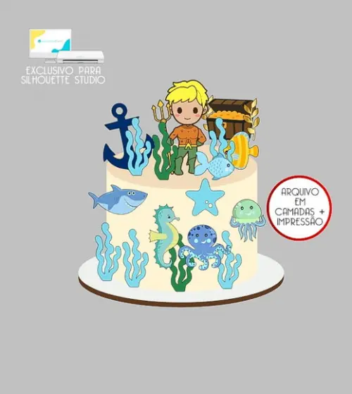 1886 - Arquivo Topo de Bolo Aquaman Fundo do Mar