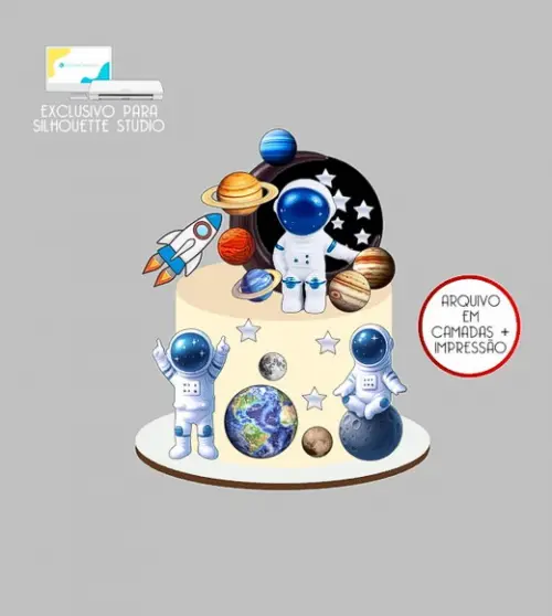 1898 - Arquivo Topo de Bolo Astronauta Planetas