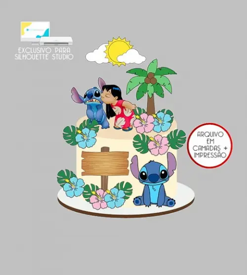 1979 - Arquivo Topo de Bolo Lilo e Stitch Flores