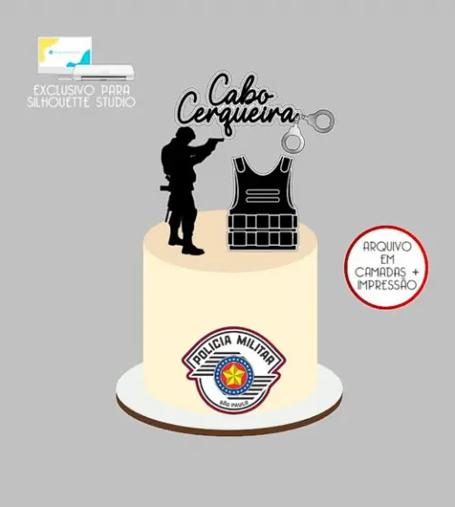 2028 - Arquivo Topo de Bolo Atirador Policial Soldado