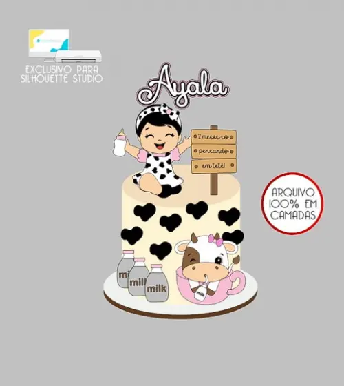 2047 - Arquivo Topo de Bolo Vaquinha Eu Amo Tetê Menina