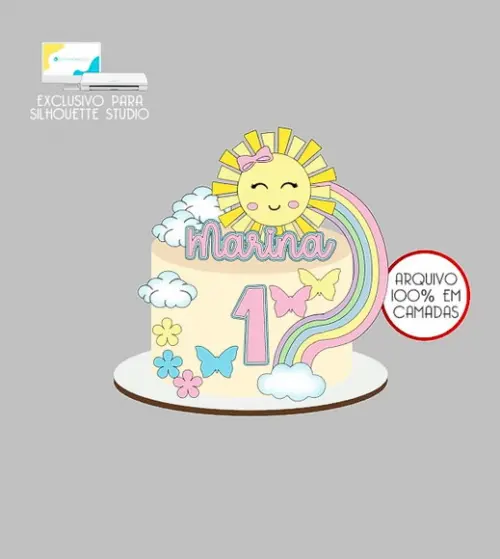 2041 - Arquivo Topo de Bolo Raio de Sol Arco-íris