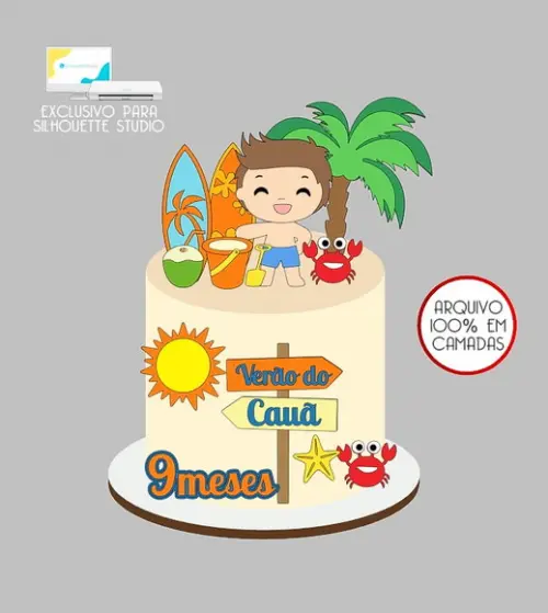 205 - Arquivo Topo de Bolo Praia Verão Menino