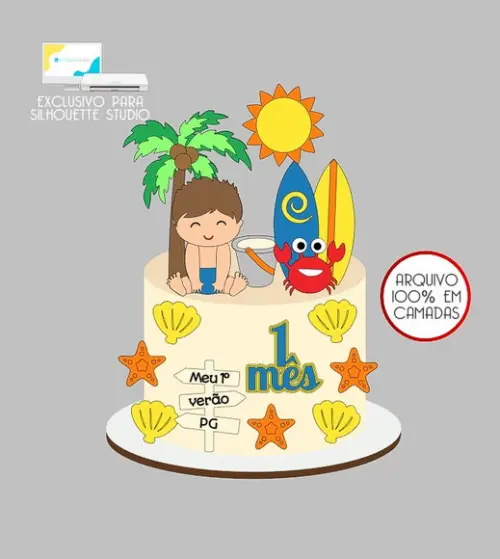207 - Arquivo Topo de Bolo Praia Verão Menino