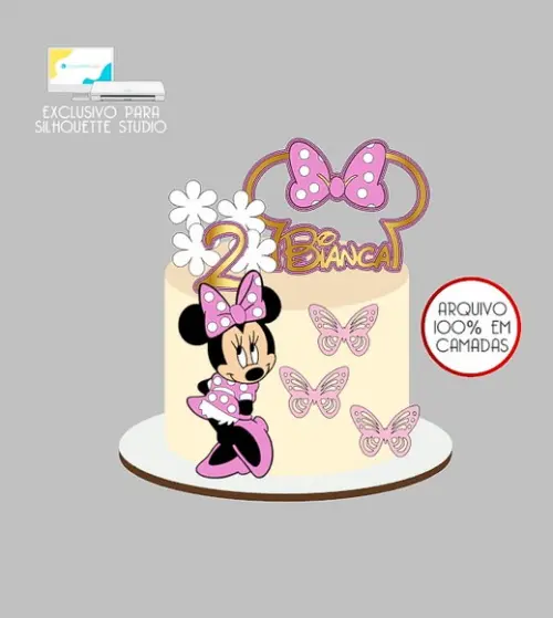 2069 - Arquivo Topo de Bolo Minnie Rosa